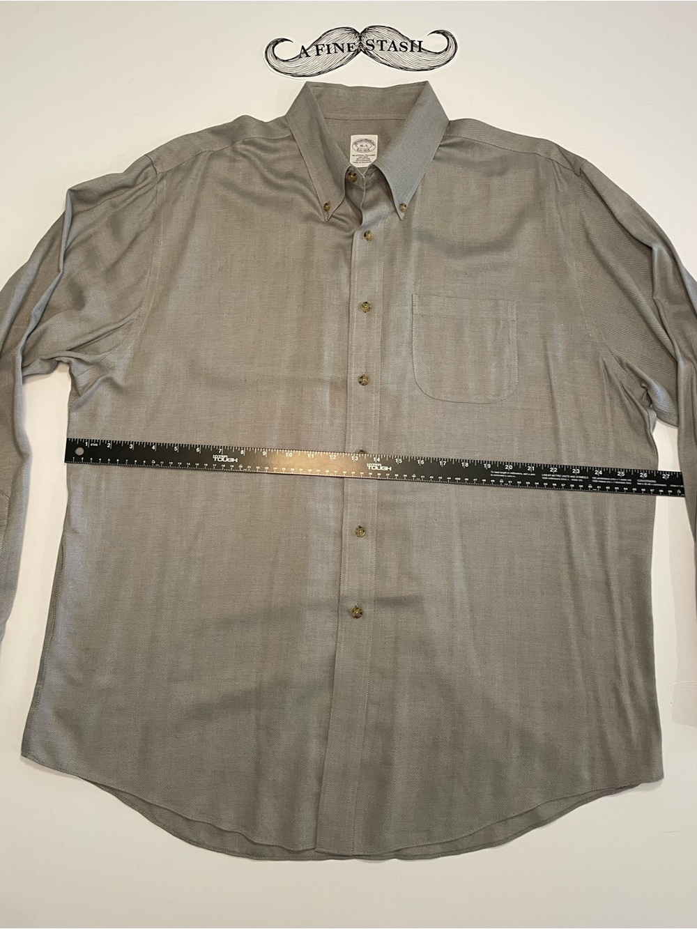 Brooks Brothers Men XL/L Gray Long Sleeve Button Down Shirt Herringbone Cashmere